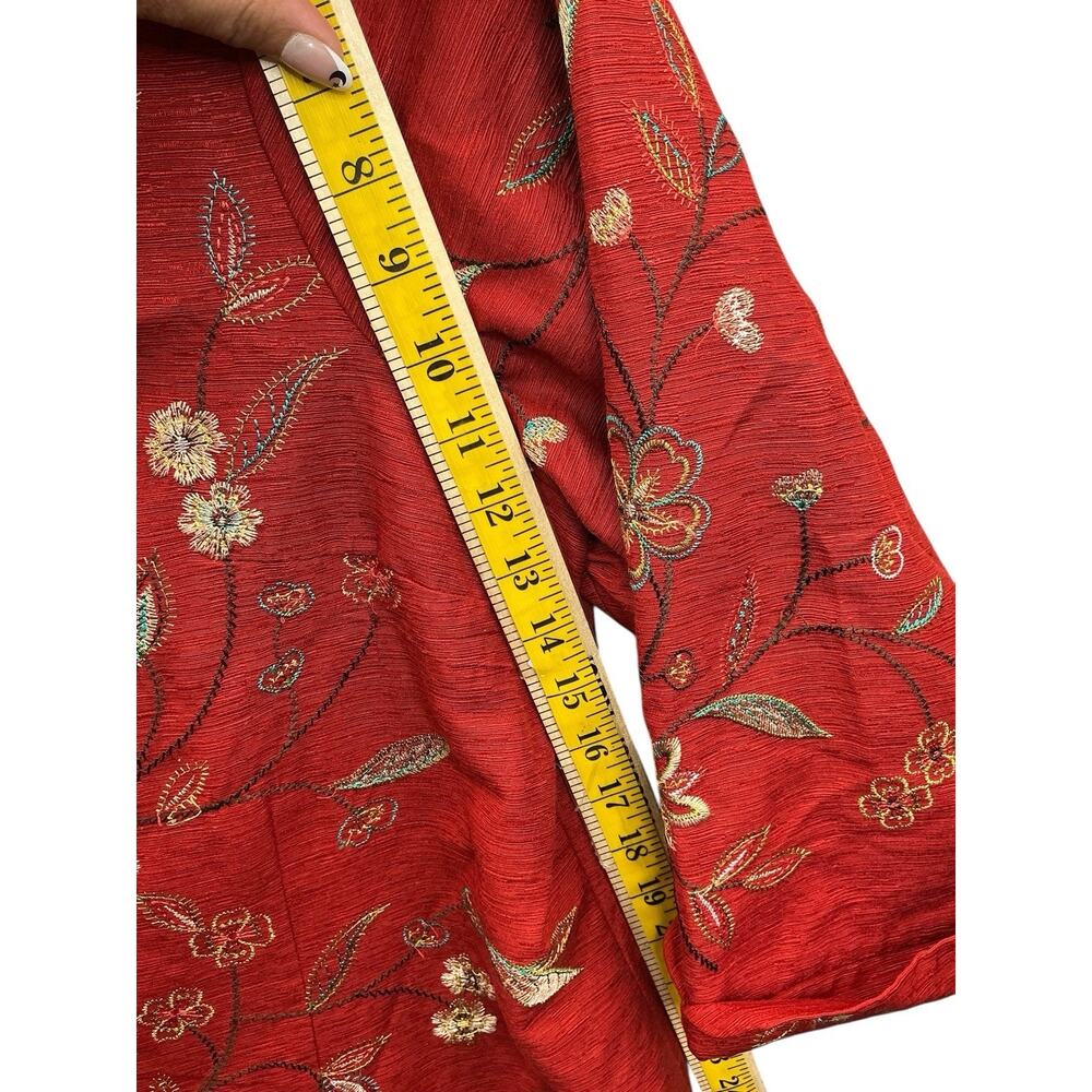Silk Land Red Floral Embroidered 100% Silk Jacket Blazer 3/4 sleeve SZ.3X - Picture 9 of 14